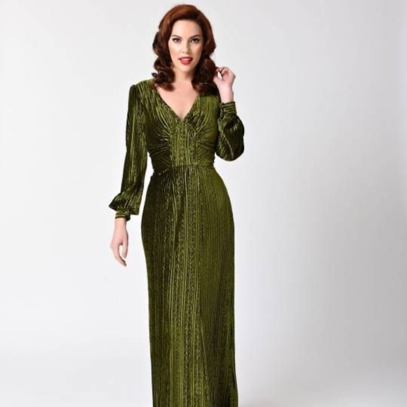 Voodoo Vixen Dresses & Skirts - Voodoo Vixen Olive Green 30s Velvet Gown